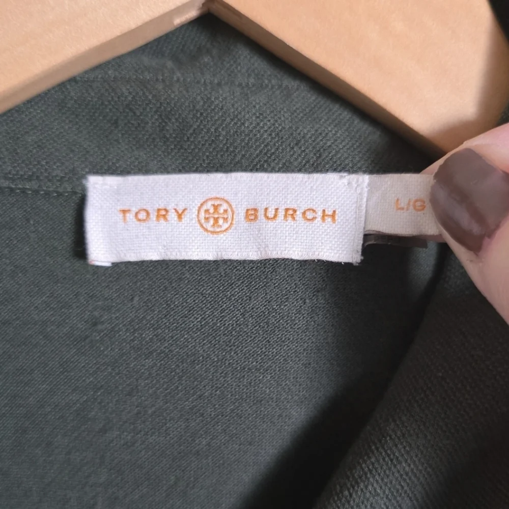 Tory Burch Dark Green Short-Sleeve Polo with Gold Zip